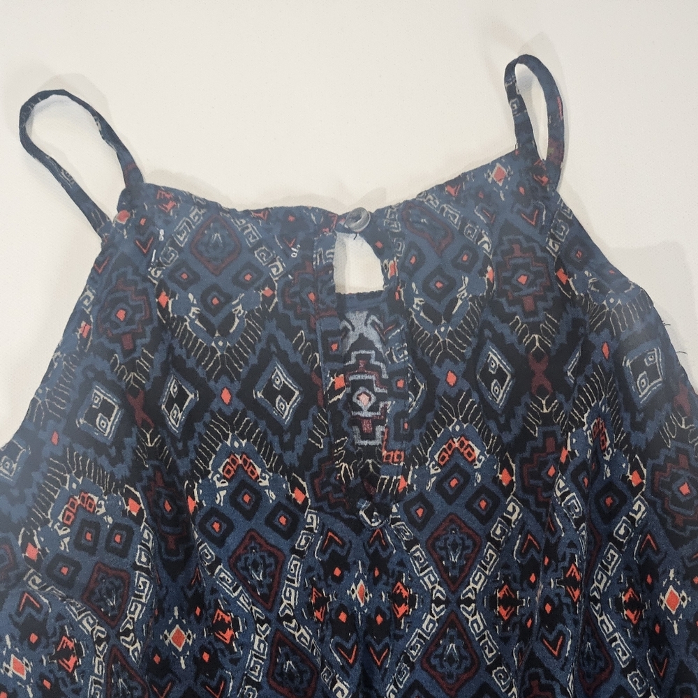 Abercrombie & Fitch Cold Shoulder Dress XS Blue Red Accent Paisley Boho Aztec - Picture 7 of 10